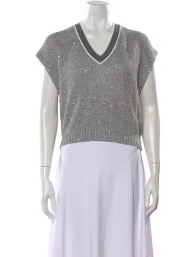 Pre-owned Brunello Cucinelli Linen V-neck Sweater W/ Tags In Gray