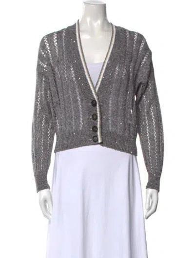 Pre-owned Brunello Cucinelli Linen V-neck Sweater W/ Tags In Gray