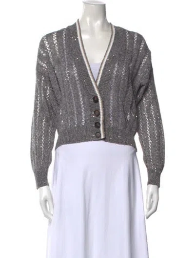 Pre-owned Brunello Cucinelli Linen V-neck Sweater W/ Tags In Gray