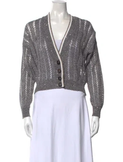 Pre-owned Brunello Cucinelli Linen V-neck Sweater W/ Tags In Gray