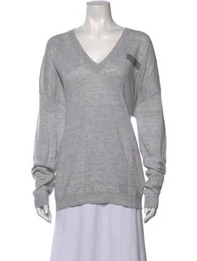 Pre-owned Brunello Cucinelli Linen V-neck Sweater W/ Tags In Grey