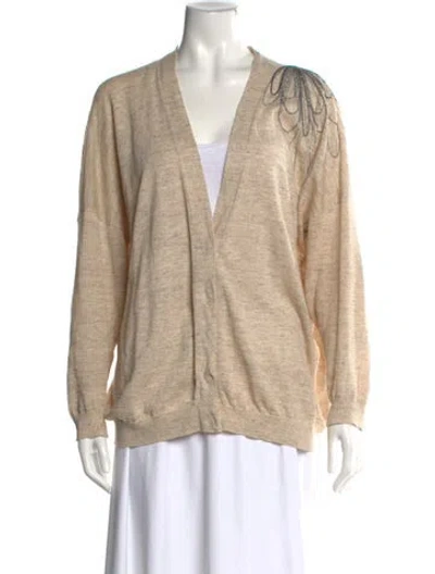 Pre-owned Brunello Cucinelli Linen V-neck Sweater W/ Tags In Neutral
