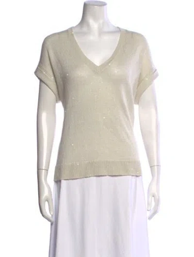 Pre-owned Brunello Cucinelli Linen V-neck Sweater W/ Tags In Neutrals