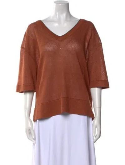 Pre-owned Brunello Cucinelli Linen V-neck Sweater W/ Tags In Orange