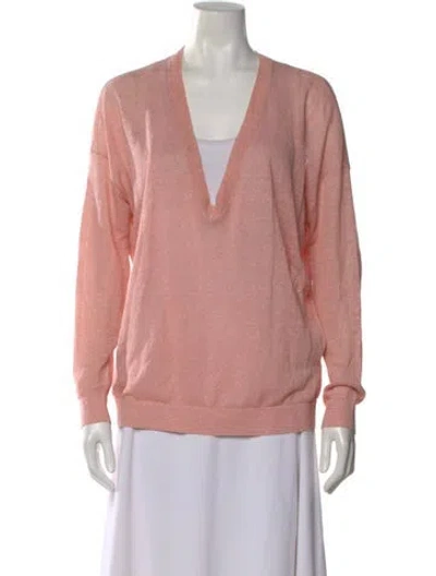 Pre-owned Brunello Cucinelli Linen V-neck Sweater W/ Tags In Orange
