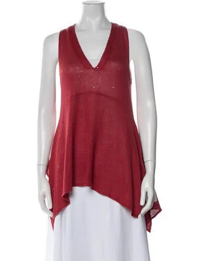 Pre-owned Brunello Cucinelli Linen V-neck Sweater W/ Tags In Red