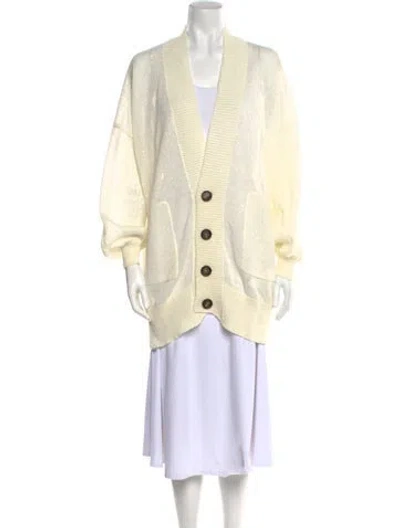 Pre-owned Brunello Cucinelli Linen V-neck Sweater W/ Tags In Silver