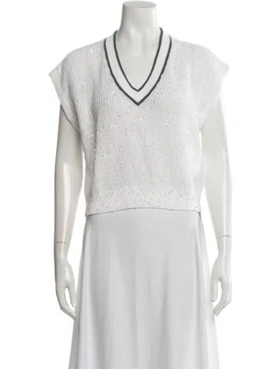 Pre-owned Brunello Cucinelli Linen V-neck Sweater W/ Tags In White