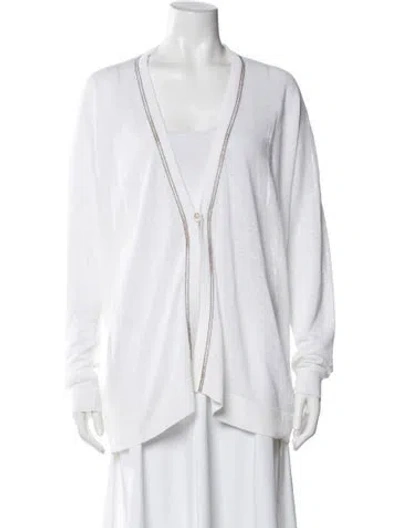 Pre-owned Brunello Cucinelli Linen V-neck Sweater In White