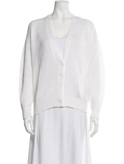 Pre-owned Brunello Cucinelli Linen V-neck Sweater In White