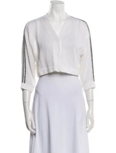 Pre-owned Brunello Cucinelli Linen V-neck Sweater In White