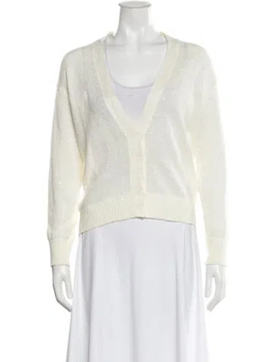 Pre-owned Brunello Cucinelli Linen V-neck Sweater In White