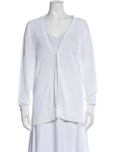 Pre-owned Brunello Cucinelli Linen V-neck Sweater In White