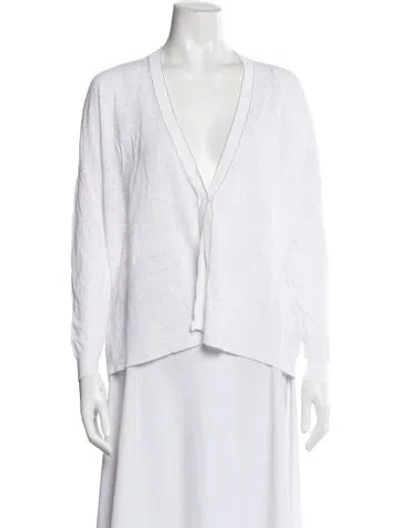 Pre-owned Brunello Cucinelli Linen V-neck Sweater In White