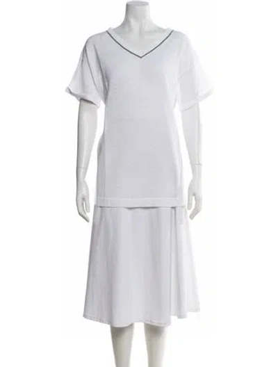 Pre-owned Brunello Cucinelli Linen V-neck Sweater In White