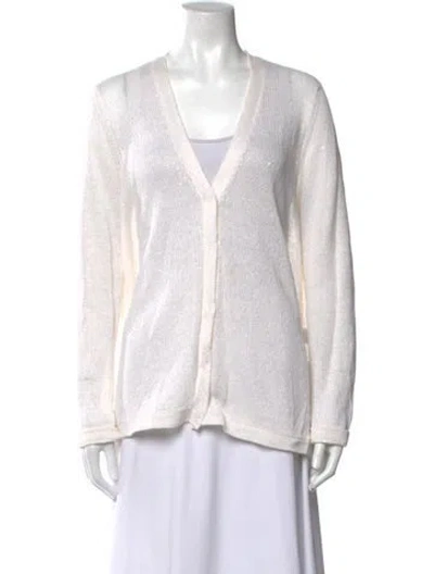 Pre-owned Brunello Cucinelli Linen V-neck Sweater In White