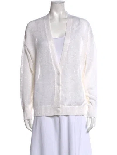 Pre-owned Brunello Cucinelli Linen V-neck Sweater In White