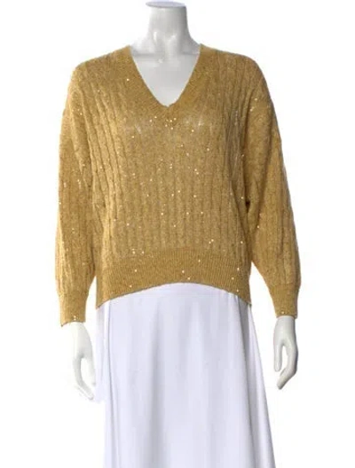 Pre-owned Brunello Cucinelli Linen V-neck Sweater In Yellow