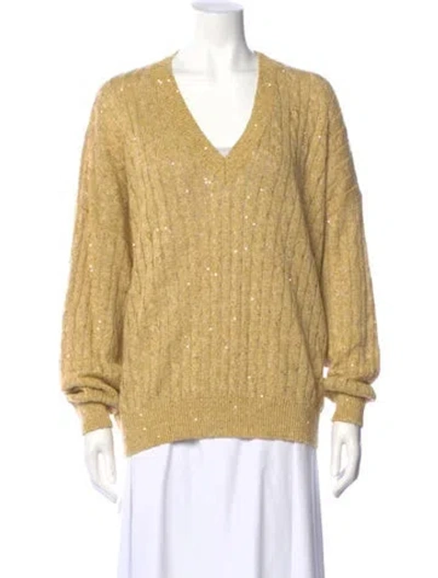 Pre-owned Brunello Cucinelli Linen V-neck Sweater In Yellow