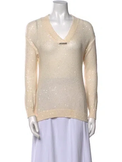 Pre-owned Brunello Cucinelli Linen V-neck Sweatshirt In Neutral