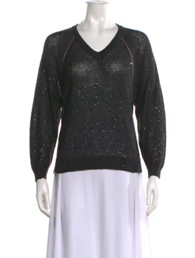 Pre-owned Brunello Cucinelli Linen V-neck Top In Black