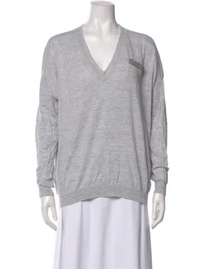 Pre-owned Brunello Cucinelli Linen V-neck Top In Gray
