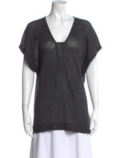 Pre-owned Brunello Cucinelli Linen V-neck Top In Gray