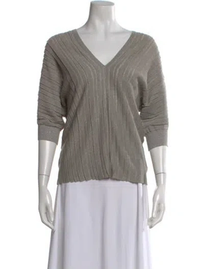 Pre-owned Brunello Cucinelli Linen V-neck Top In Gray