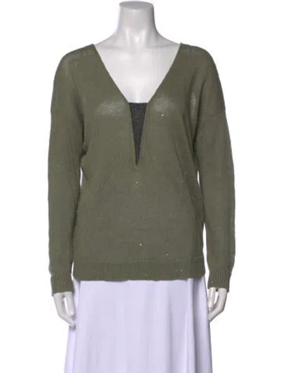 Pre-owned Brunello Cucinelli Linen V-neck Top In Green