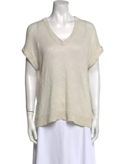 Pre-owned Brunello Cucinelli Linen V-neck Top In Neutral