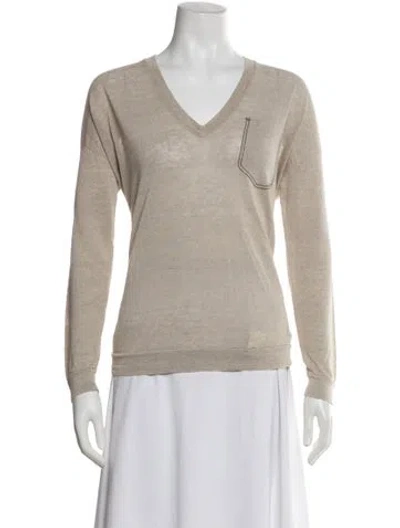 Pre-owned Brunello Cucinelli Linen V-neck Top In Neutral
