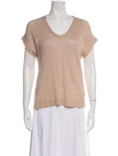 Pre-owned Brunello Cucinelli Linen V-neck Top In Neutral