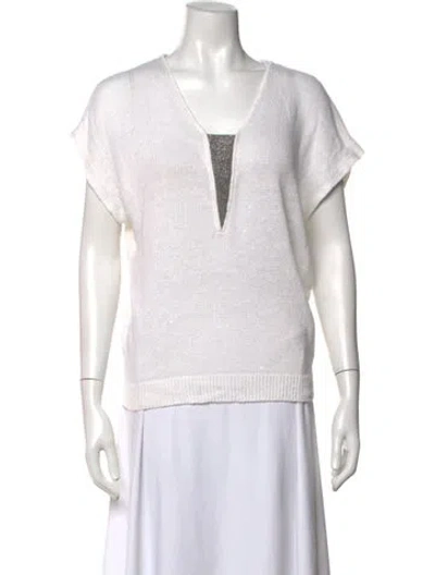 Pre-owned Brunello Cucinelli Linen V-neck Top In Neutral