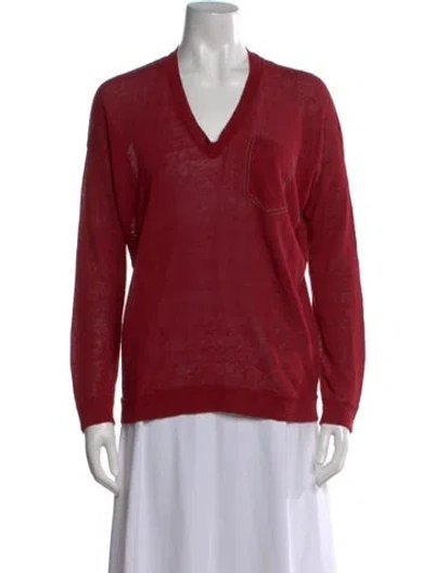 Pre-owned Brunello Cucinelli Linen V-neck Top In Pink