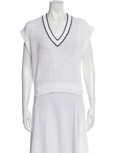 Pre-owned Brunello Cucinelli Linen V-neck Top In White