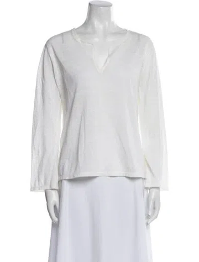 Pre-owned Brunello Cucinelli Linen V-neck Top In White
