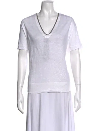 Pre-owned Brunello Cucinelli Linen V-neck T-shirt In Neutral