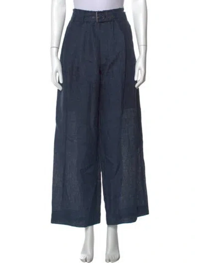 Pre-owned Brunello Cucinelli Linen Wide Leg Pants In Blue