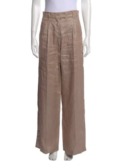 Pre-owned Brunello Cucinelli Linen Wide Leg Pants In Brown