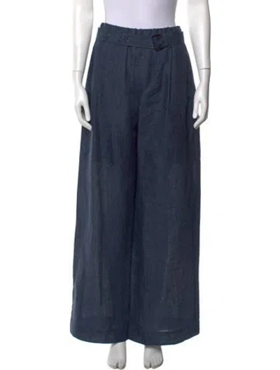 Pre-owned Brunello Cucinelli Linen Wide Leg Pants W/ Tags In Blue