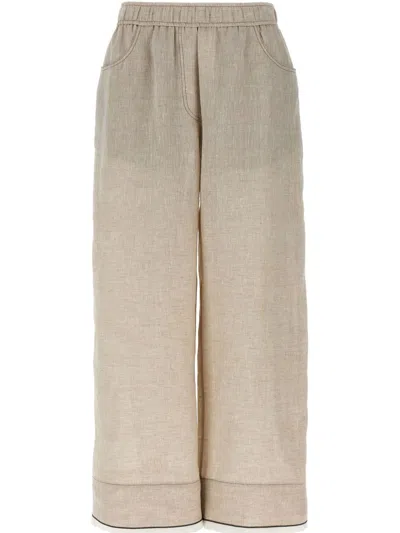 Brunello Cucinelli Trousers Wide Leg Elastic Waistband In Beige
