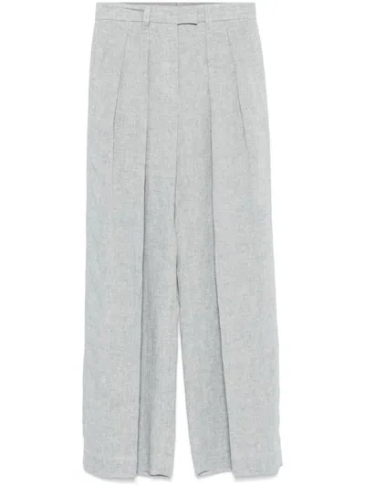 Brunello Cucinelli Linen Wide-leg Trousers In Light Grey