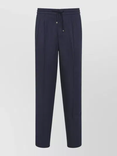Brunello Cucinelli Tapered Pleated Linen Drawstring Trousers In Blue