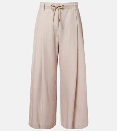 Brunello Cucinelli Linen Wide-leg Pants In Neutral