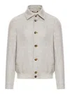 Brunello Cucinelli Buttoned Bomber Jacket In Nude & Neutrals