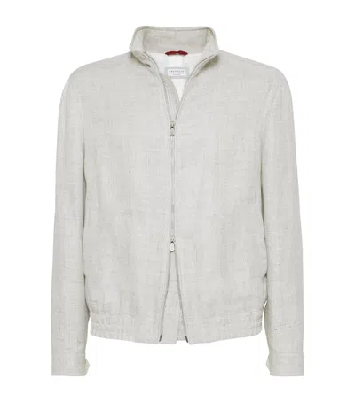 BRUNELLO CUCINELLI LINEN, WOOL AND SILK BOMBER JACKET
