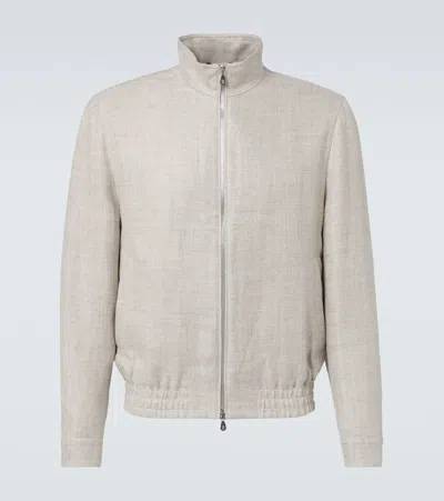 BRUNELLO CUCINELLI LINEN, WOOL AND SILK BOMBER JACKET