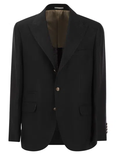 Brunello Cucinelli Linen, Wool And Silk Diagonal Deconstructed Jacket In Black