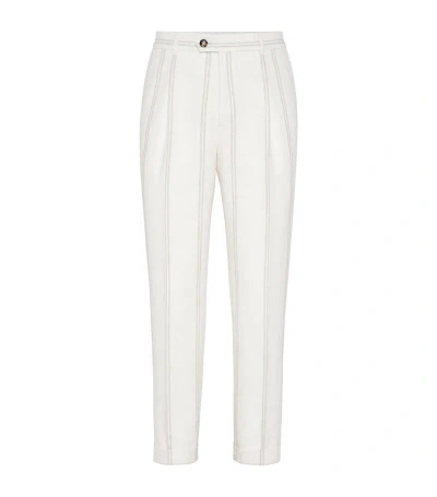 Brunello Cucinelli Linen-wool Chalk-stripe Trousers In White