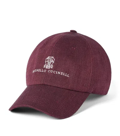 Brunello Cucinelli Linen-wool Logo Baseball Cap In Red
